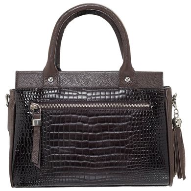 Жіноча сумка 501 -  коричнева лаково-матова шкіра з тисненням під шкіру крокодила з колекції .