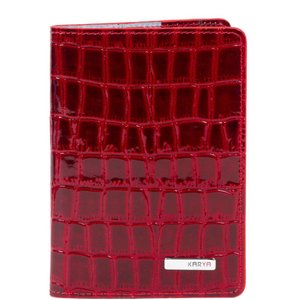 Обложка для документов 08 - темно-красная лаковая с тиснением под кожу крокодила. Паспорт.